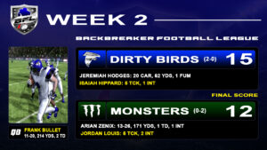 Dirty Birds vs Monsters Final Score » BACKBREAKER FOOTBALL LEAGUE【WEEK 2】